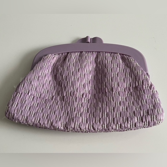VINTAGE Purple Dot Pattern Clutch Purse Made In Italy - Picture 1 of 7